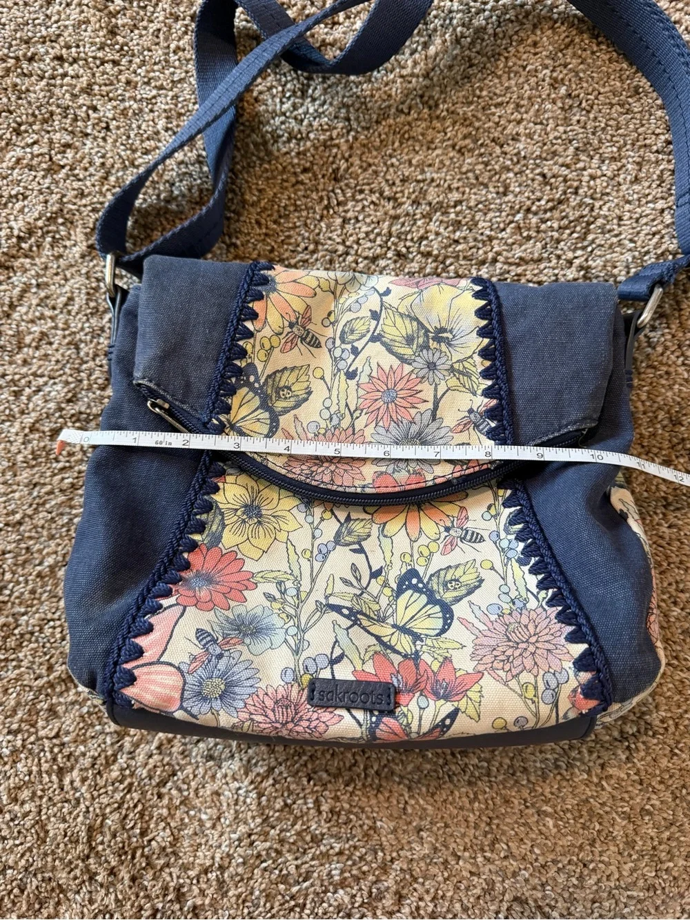 SAKROOTS Navy & Wildflower Butterfly Print Adjustable Crossbody Hobo Bag
